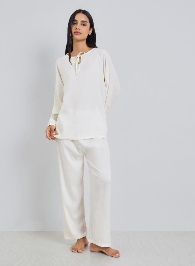 Styli Solid Relaxed Fit Top and Pyjama Set - Image 1